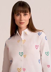 Chic Heart Print Button-Down Shirt