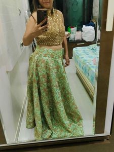 Lehenga Crop Blouse With Matching Clutch
