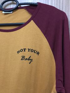 Not Your Baby Maroon And Mustard Ringer Tshirt