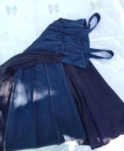 Denim Pleated Midi Dress