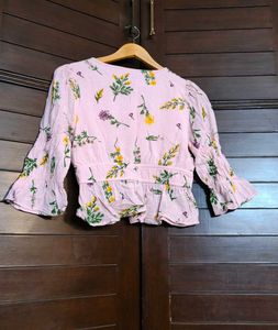 Only Brand Women Pink Floral Elastic Peplum Top