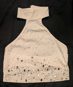Sparkly Halter Neck Crop Top stone work