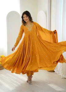 Elegant Brown Sequined Anarkali Kurta Set