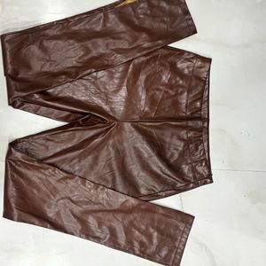 Brown PU faux-leather pants