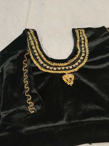 Elegant Black Velvet Blouse with Gold Embroidery