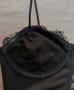 Black Corset Lace Trim Crop Top