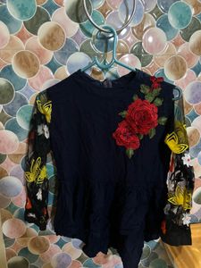 Embroidered Navy Blue Top