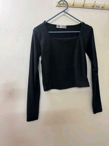 Black Square Neck Long Sleeve Top