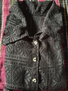 Black Lace Button-Up Shirt