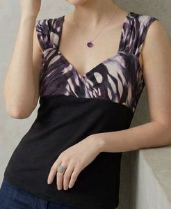 Sweetheart Neck Cami - Black &amp; Purple Mixed Print