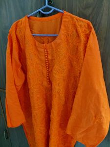 Vibrant Orange Embroidered Kurta