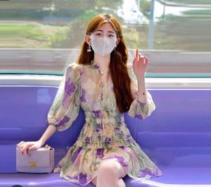 Sheer Floral Print Mini Dress