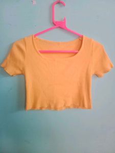 Yellow Ribbed Cropped Top