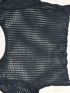 Black Crochet Mesh Long Sleeve Top