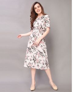 Selvia Women A-line White Midi/Calf Length Dress