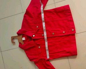 Red Cropped Denim Jacket