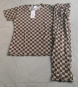 Brown Checkered Pajama Set