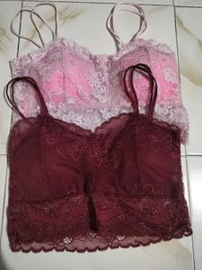 Lace Bralette Set - Pink &amp; Maroon