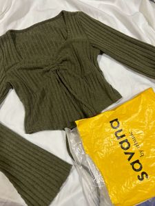 Y2k Ribbed Knit Tie Front Top