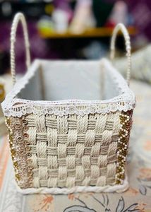 White Woven Basket With Storage Box