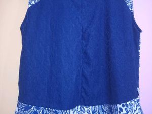 Blue &amp; White Printed Dress with Lace