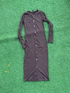 Brown Button-Down Midi Dress