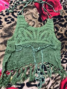 Backless Crochet Halter Neck Top