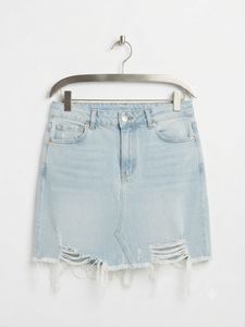 Light Wash Distressed Denim Mini Skirt