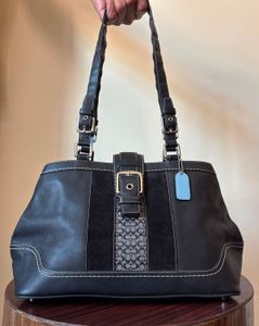 Coach Black Leather & Suede Shoulder Bag