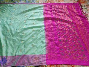 Light Green Saree with Pink Border