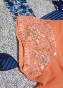 Beautiful Saree Coral Colour With Blause