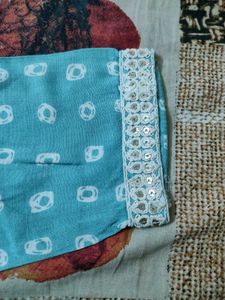 Teal Printed Kurti with Embroidery