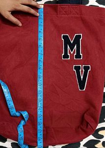 "MV" Classic Varsity Style Dual Handle Tote Bag