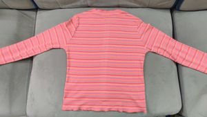 Pink round neck ,full sleeves stretchable Top