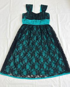 Elegant Teal &amp; Black Lace Dress