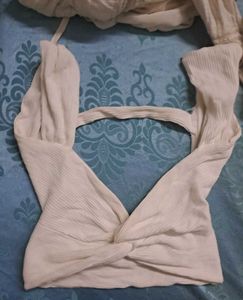 Twisted Neck White Crop Top