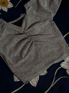 Sparkly Silver Ruched Crop Top