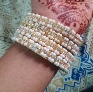 Set of 4 Pearl &amp; Gold Bangles