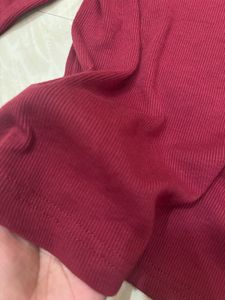 Maroon Henley Top with Lace Trim
