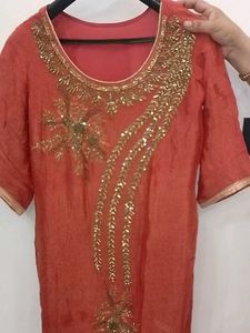 Elegant Red Kurta with Gold Embroidery