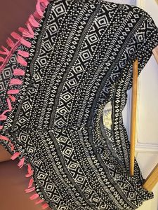 Boho Black and White Tassel Scarf