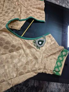 Beige Brocade Blouse with Peacock Embellishment