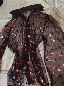 Shein Black Heart Print Mesh Top