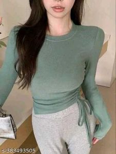 Ruched Drawstring Long Sleeve Top