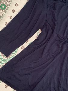Navy Blue Lace Trim V-Neck Top
