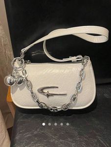 Chic White Shoulder Bag with Charms