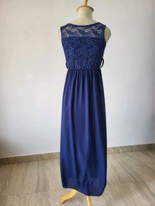 Elegant Navy Blue Lace Maxi Dress
