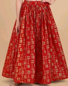 Printed Flared Red Ethic Skirt