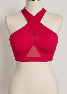 Stylish Red Mesh Halter Sports Bra