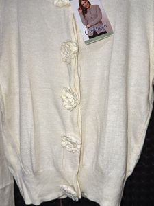 Cream Cardigan with Floral Buttons
